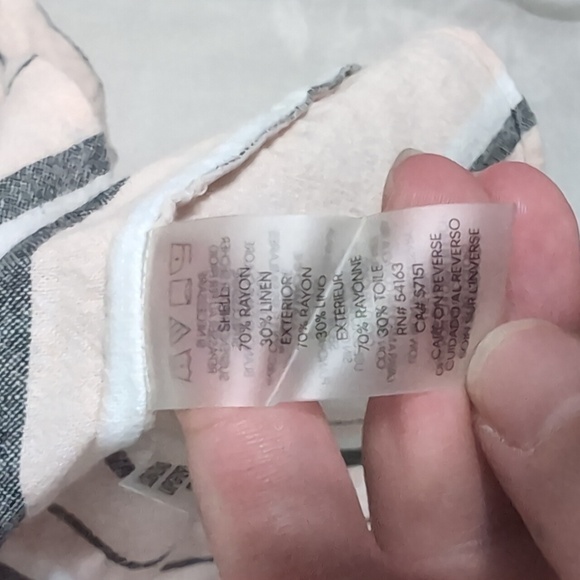 Karl Lagerfeld Spread Collar Peach Grey Striped Linen Blend Button Up Medium - Picture 6 of 7